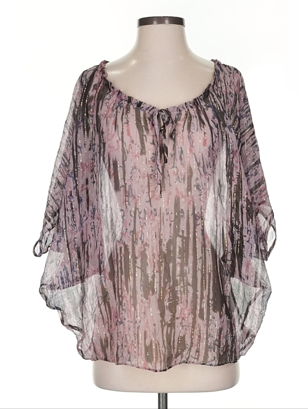 Parker Silk Violet Lilac Gold Lurex Sheer Blouse Cover Up Top Free Size Bohemian